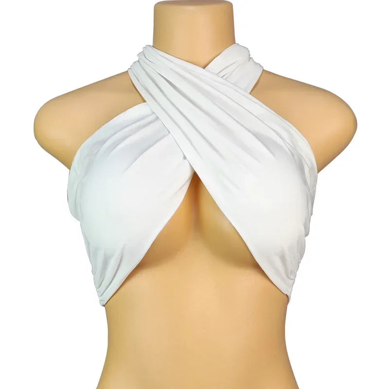 Multi-Colors Sexy Tank Top Cross Bandage Backless Sleeveless Halter Crop Tops Women Bare Midriff Camisole Female Tube Top Cropped Vest