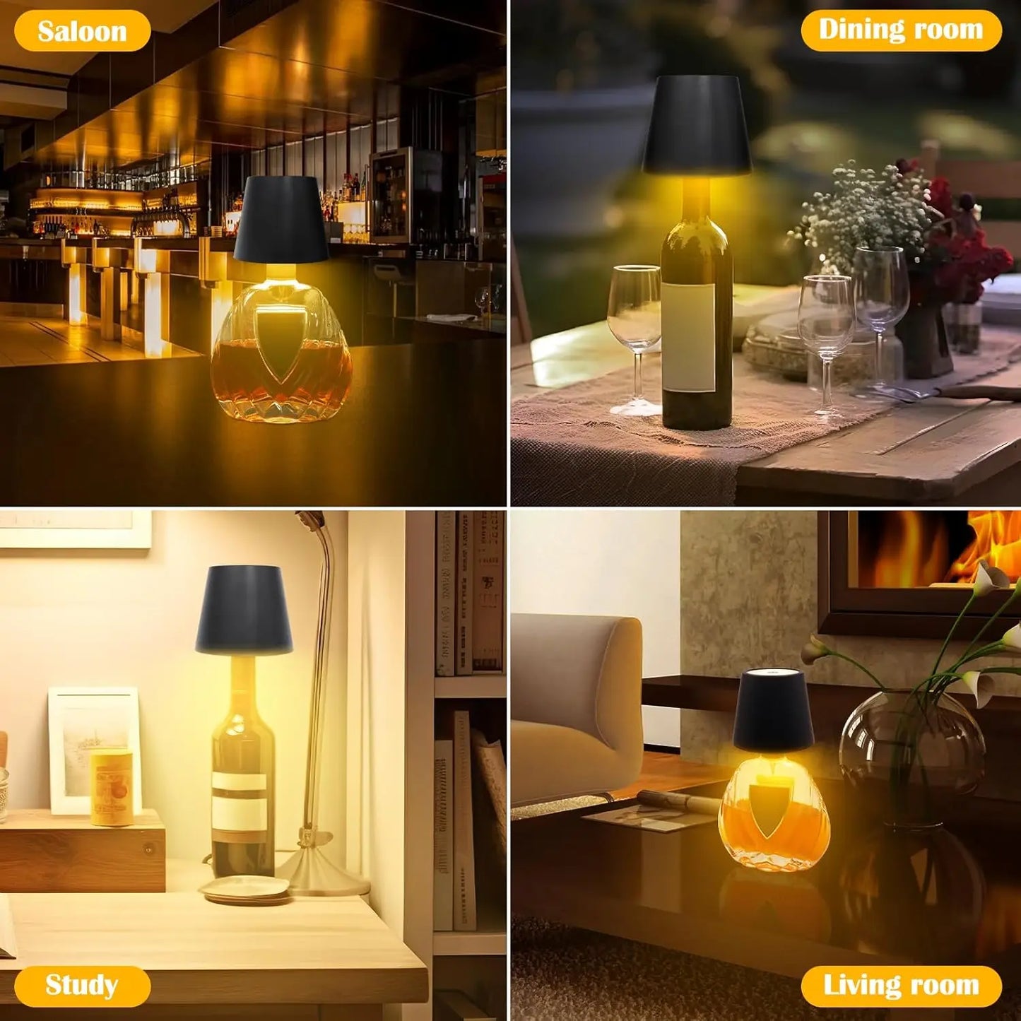1 pcs Wireless Bottle Lamp, Metal Wine Bottle Light with 3 Color Light Dimming, Waterproof Bottle Touch Lamp Head for Room, Bar