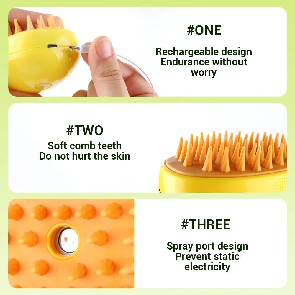2 PCS Set 3-in-1 Electric Pet Steam Brush for Cats & Dogs, Electric Steamy Grooming Comb with Water Sprayer, Shedding & Massage Pet Hair Tools
