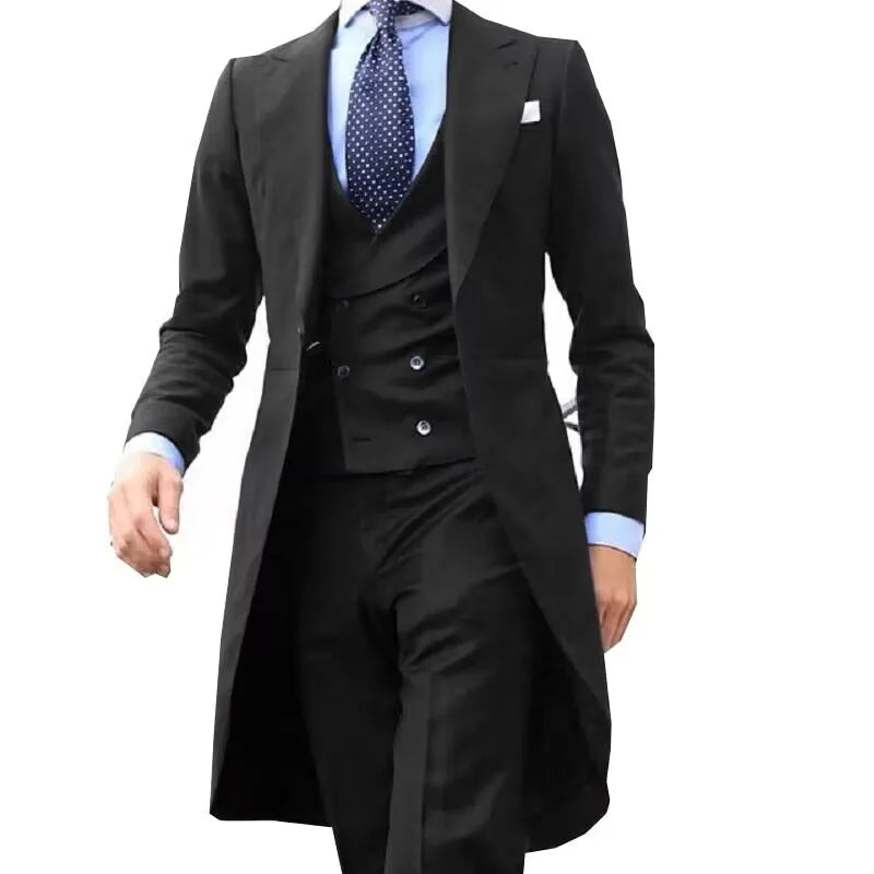 Low-Price Sales are Limited NEW 3PCS Set  7 Colors S-6XL PLUS SIZE Gentleman Luxury Wedding Evening Party Men Long Tail Coat Formal Groom Tuxedos Prom Male Suits Fashion Clothing Set Jacket Pants Vest