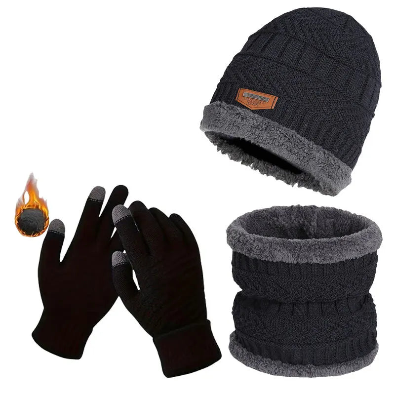 3 PCS Set 12 Colors  -20* Thermal Winter Set Windproof Fleece Hat Scarf Gloves Combo for Outdoor Sports Hiking Cycling Fishing Cold Weather Protection