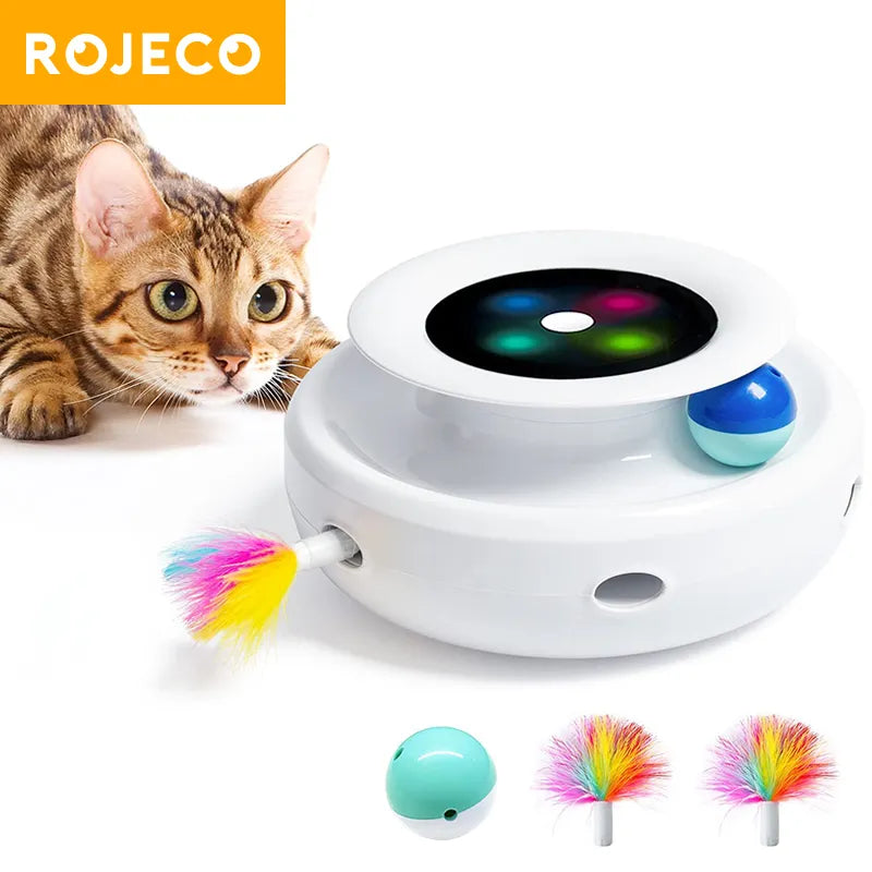 2 in 1 Smart Cat Toys Automatic Feather Fun Ball Toy Set For Cat Dog 5 Modes Electronic Interactive Pet Toy Accessories