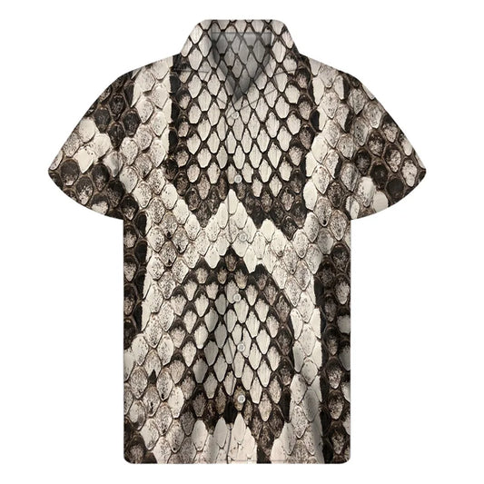 NEW Arrivals S-6XL Plus Size 7 Colors Luxury Men Snakeskin Python 3D Hawaiian Shirts Men Personality Lapel Button Shirt Street Loose Short Sleeves Blouse Tops Men Fashion Apparel Accessories