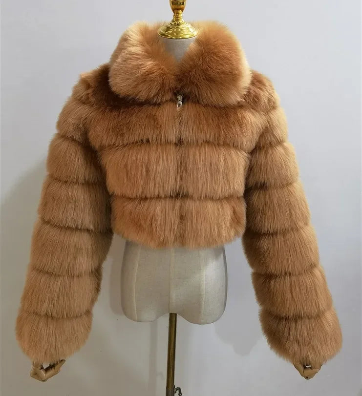 NEW Arrivals S-3XL 5 Colors Women Faux Fur Coats Fox Short Coat Turn Down Collar Zipper Full Sleeve Thick Warm Open Stitch Elegant Splice Autumn Winter Snow Outerwear Ladies Girls Luxury Fashion Clothing Supplies