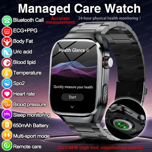 NEW Arrivals Micro Physical Examination ECG Smart Watch Women Men Uric Acid Body Fat Five Organ BP Health Watches HD Call Smart Bracelet Health Care Supplies