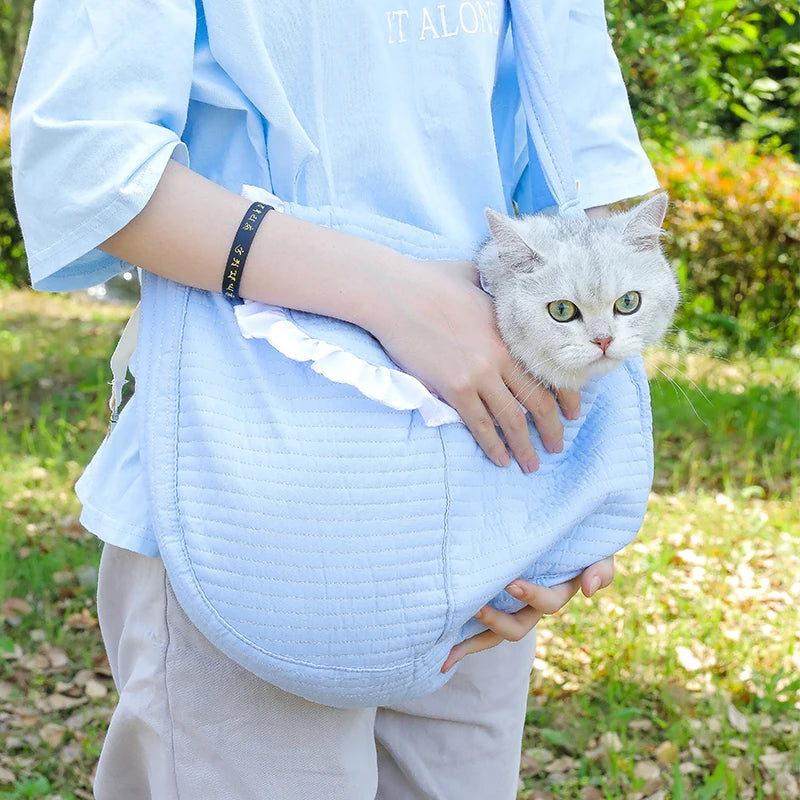 Handmade Dog Bag Pet Kitten Carrier Outdoor Travel Handbag Canvas Single Shoulder Cat Bag Sling Comfort Tote Bag Breathable