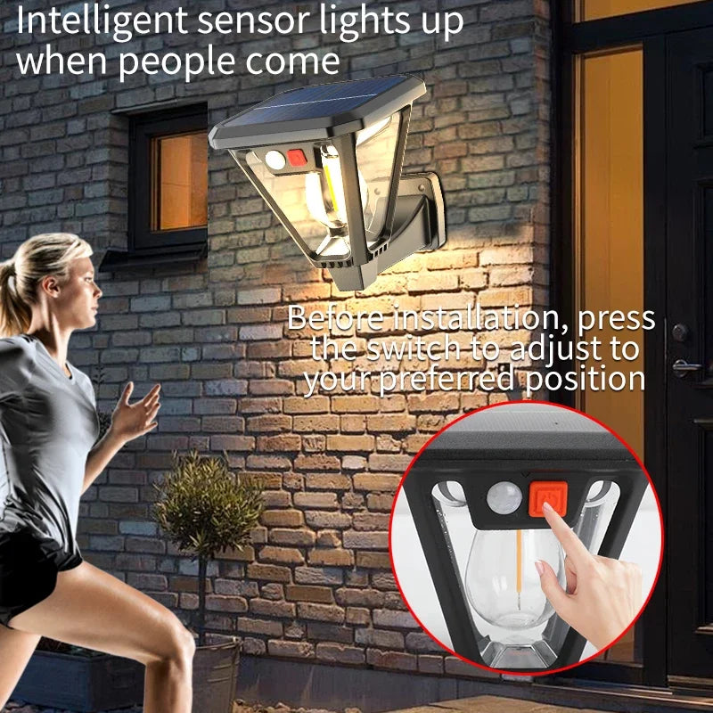 Just Arrived Motion Sensor LED Solar Pathway Light Outdoor Wall Lamp External Waterproof Bulb Retro Garden Lawn Decoration Solar Street Light Home Gardening Supplies