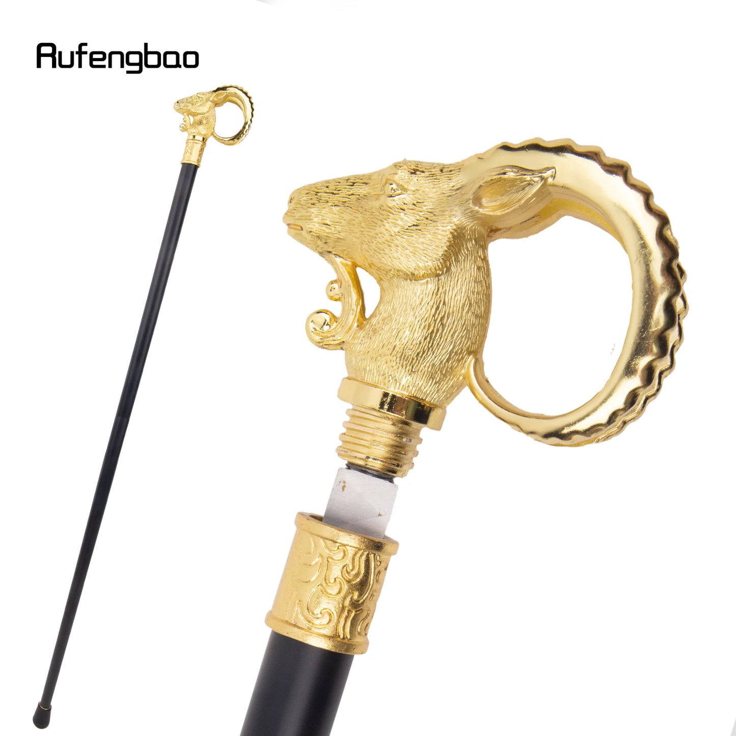 Golden Goat Sheep Animal Single Joint Illuminati's Master Walking Stick with Hidden Plate Self Defense Fashion Cane Cosplay Crosier Stick 91cm for Secret Society Bohemian Ceremony Ritual Events