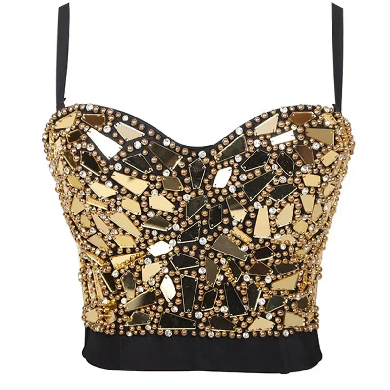 Sexy Bras for Women Night Club Party Cropped Tops Bra Stage Performance Sparkling Rhinestone Underwear Bralette Lingerie Clothes