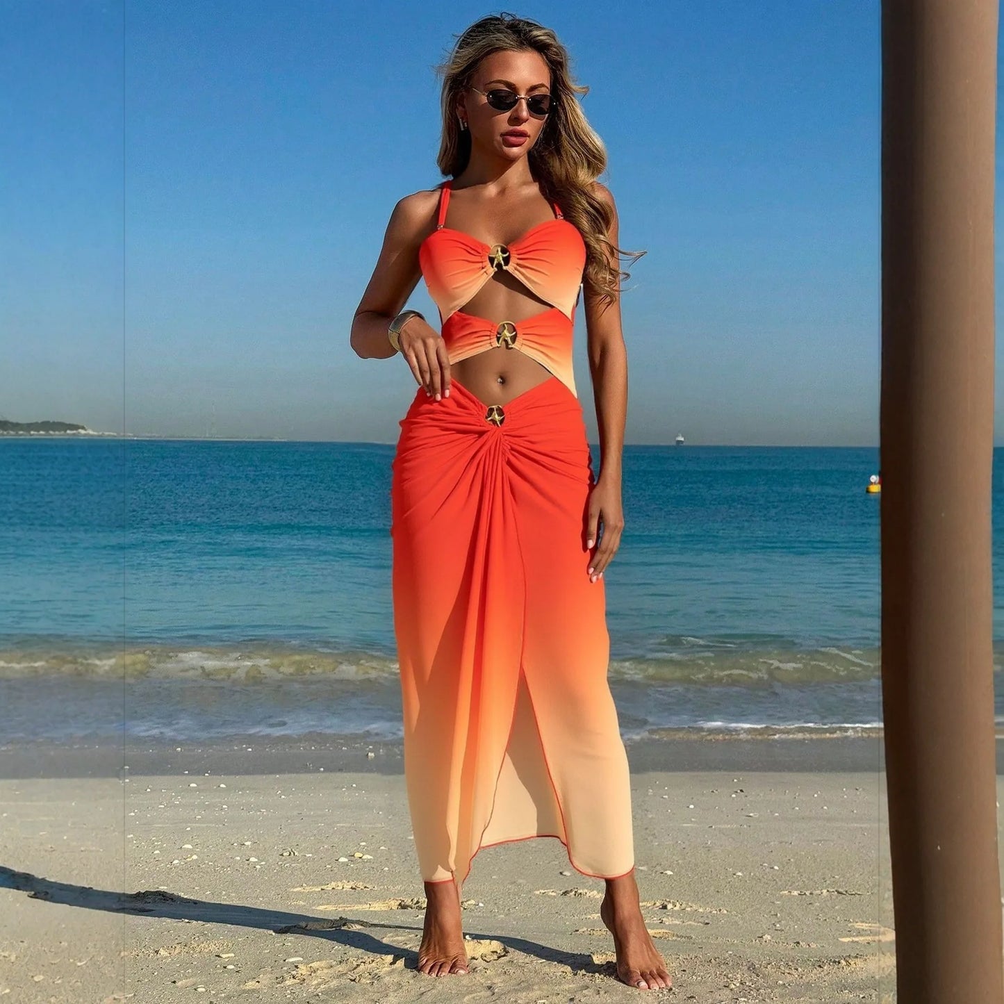 2 PCS Set 3 Colors Sexy Swimsuit Women's Bathing Suit Strap Net Skirt Integrated Swimwear with Skirt Cross-Border Summer Beach Swimsuit Apparel Sets