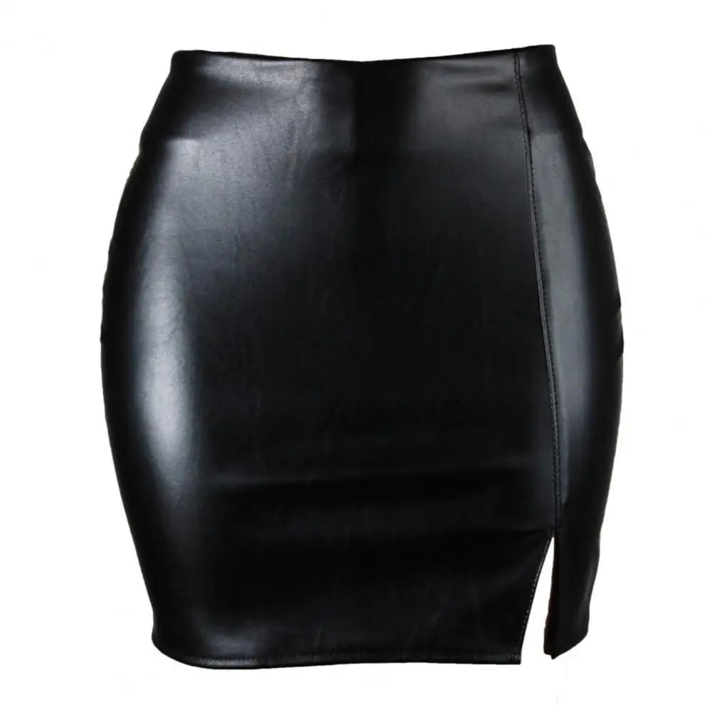 Women Italian Sexy Skirt S-2XL UK Plus Size 9 Solid Colors Hidden Zipper Mini Skirt PU Leather High Waist Split Skinny Skirt Female Streetwear Women's Clothing