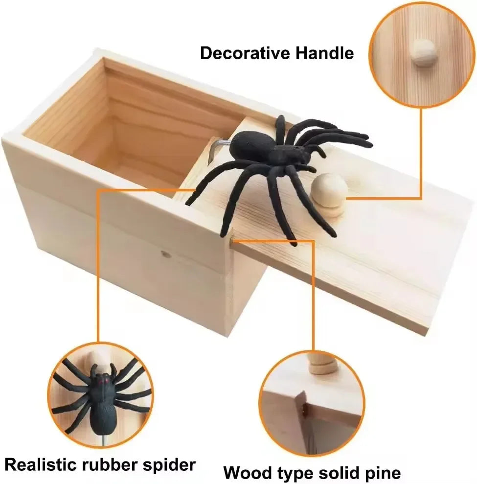 2PCS Set Trick Spider Prank Funny Scare Box Wooden Hidden Box Quality Prank Wooden Scare Box Fun Game Prank Trick Friend Office Toys