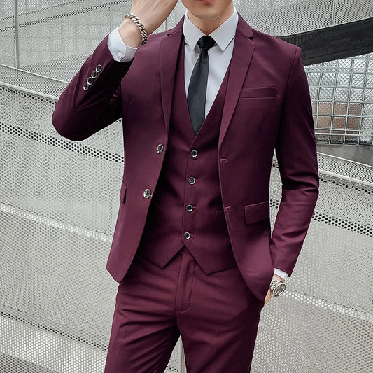 Low-Price Sales are Limited NEW S-6XL 4 Colors Luxury Suit (Blazer+ Vest + Pants) Men's Business Gentleman Fashion Slim Work Solid Color Plus Size Fair Dress Wedding Best Man Suit