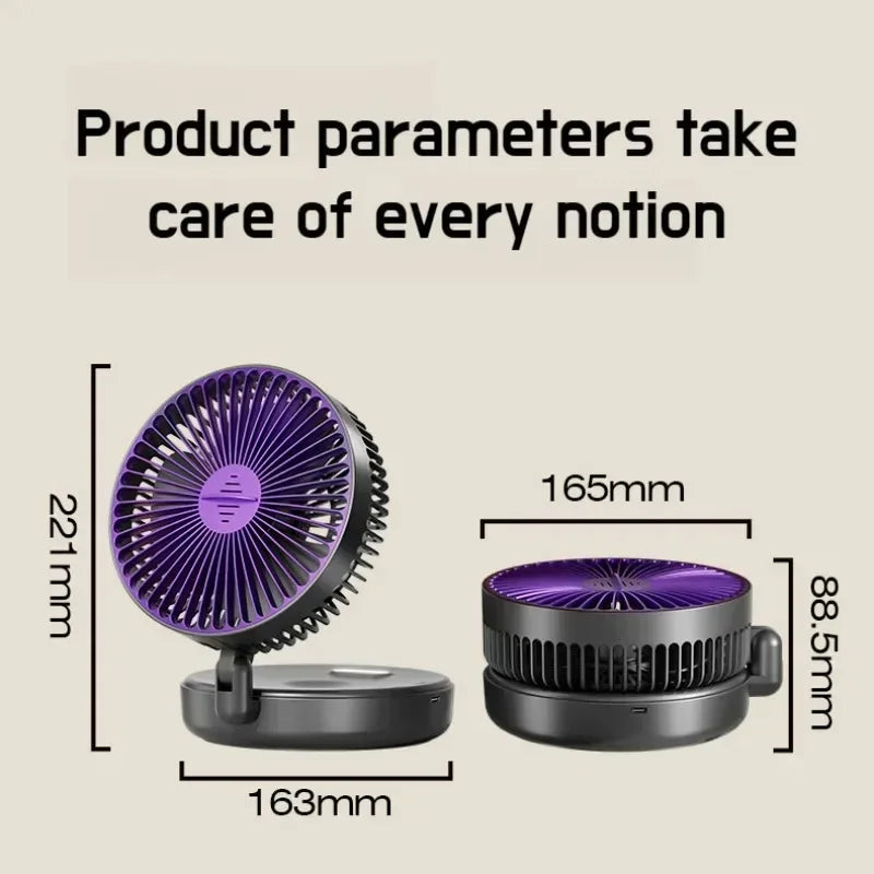 Home Office Rechargeable Table Fan Portable Air Conditioner Wall Mounted Fan 90° Folding Fan 4 Gears with Warm Night Light Home Cooling Accessories