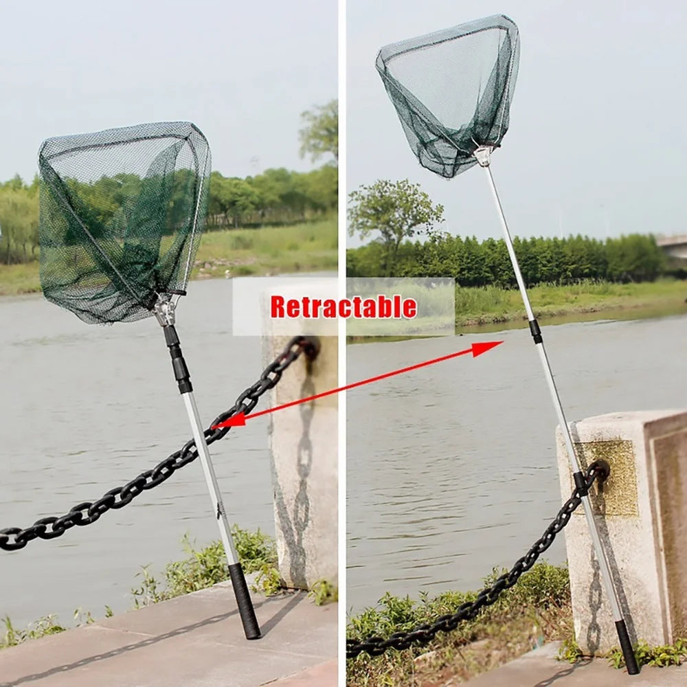 Fishing Landing Net Aluminum Alloy Durable Telescoping Extend to 190cm/130cm/55cm Folding Mesh Safe Fish Catching Releasing Fishing Accessory Sets