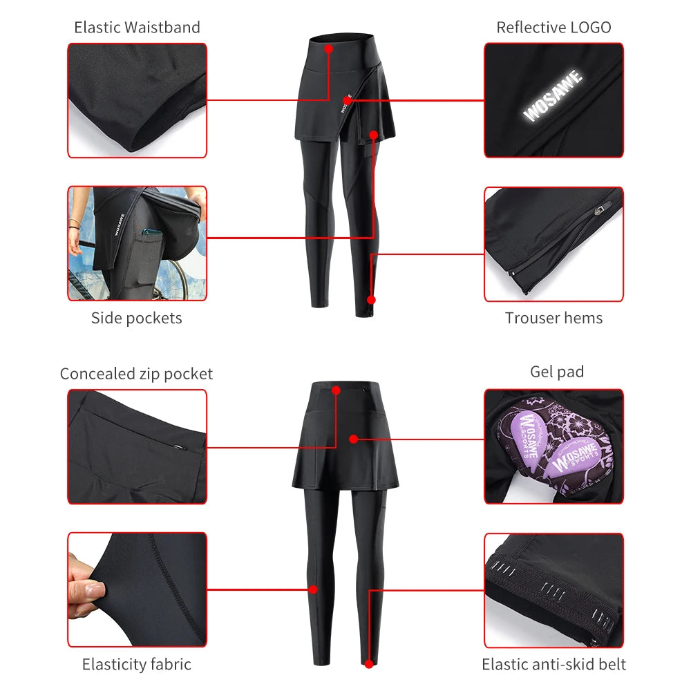 Women Cycling Skirt 2-in-1 With 5D Silicone Sponge Pad MTB Bike Pants High Waist Bicycle Tights Breathable Sports Skirt