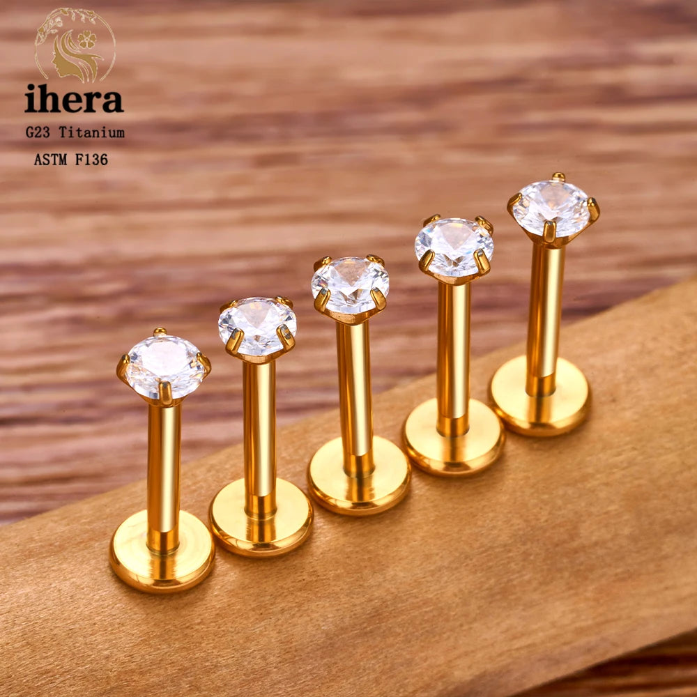 New Arrivals "50PCS" Gold/Silver G23 Titanium Piercing Labret Lip Studs 16G CZ Internally Threaded Stud Earring Lip Ring Tragus Cartilage Helix Jewelry Fashion Supplies