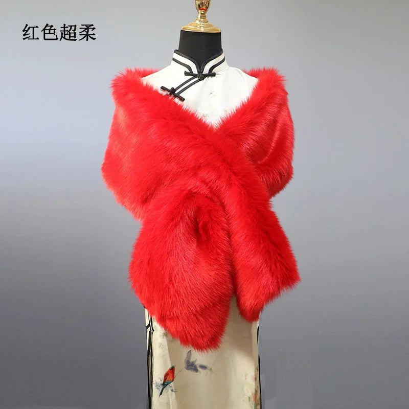 NEW Arrivals 32 Colors 160*22cm Women Luxury Warm Faux Fox Fur Shawl Winter Ladies Plush Scarf Wraps Cloak Coat Wedding Long Cape Scarves Girls Ladies Luxury Fashion Clothing Products