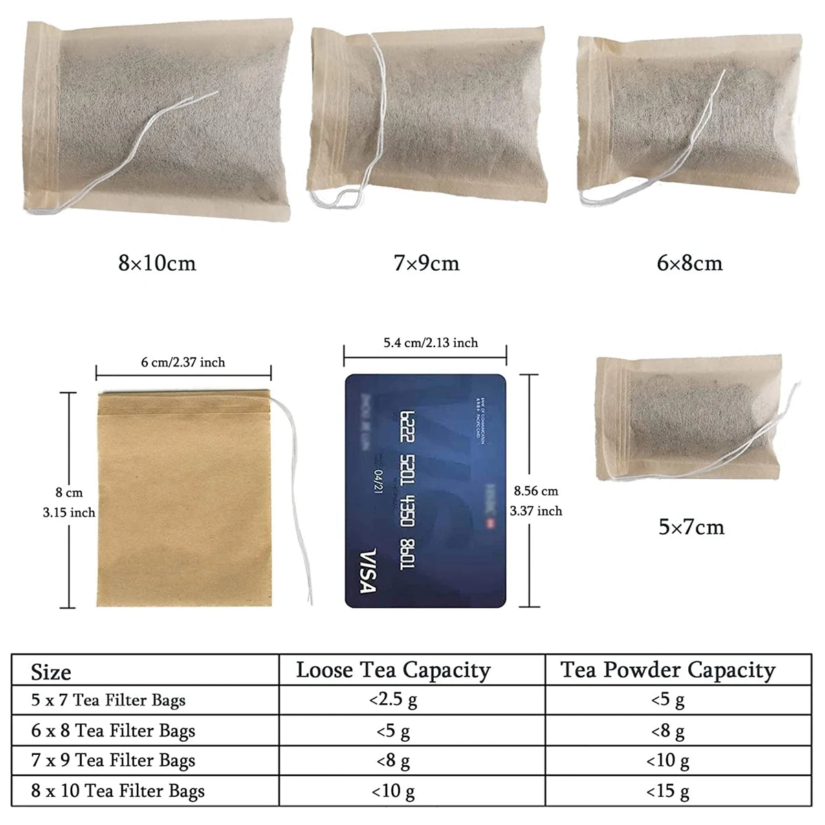 500 PCS Set Pack Tea Bags for Loose Leaf Tea Disposable Tea Bags Empty Tea Bags with Drawstring Natural Wood Pulp Tea Filter Infuser