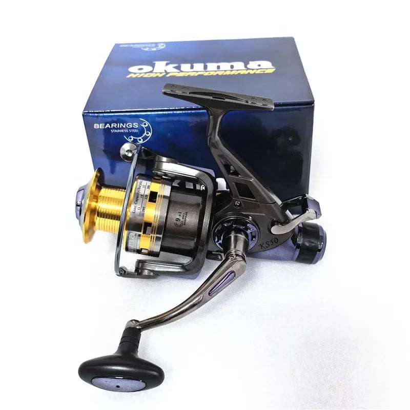 Original OKUMA Metal Wire Cup Professional Japanese High Speed Fishing Spinning Lightweight Reel 20KG9+1BB Front and Rear Brakes for Long-Distance Sea Boat River Lakes Fishing Vessel 3000-6000