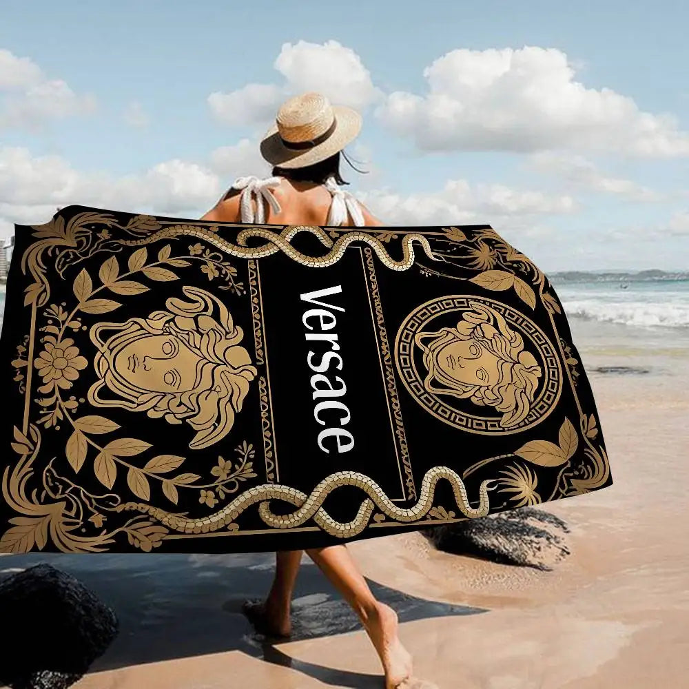 100% Cotton 77x182cm Fashion And Luxury V-Versace Anime Beach Swimming Towel Soft Absorbent Washcloth Women's Gifts for Travel Camping Gym Beach