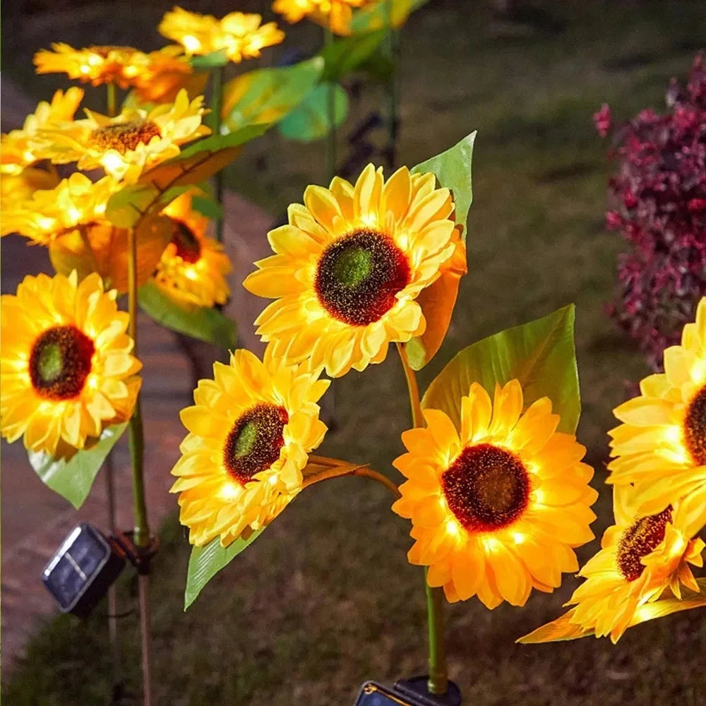 1PCS 3 Heads LED Solar Sunflowers Flower Light Home Decorative Flower Lights Garden Decoration Lawn Lamp Waterproof Landscape Flower Light