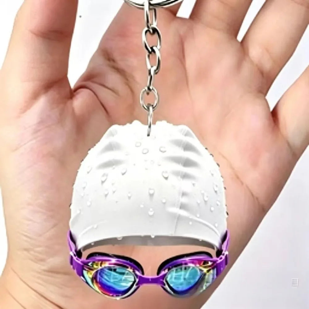 10 Colors High Aesthetic Simulation Swimming Goggles Swim Cap Design Keychain Acrylic 2D Flat Pendant Backpack Creative Gift for Women Man Sports Gifts