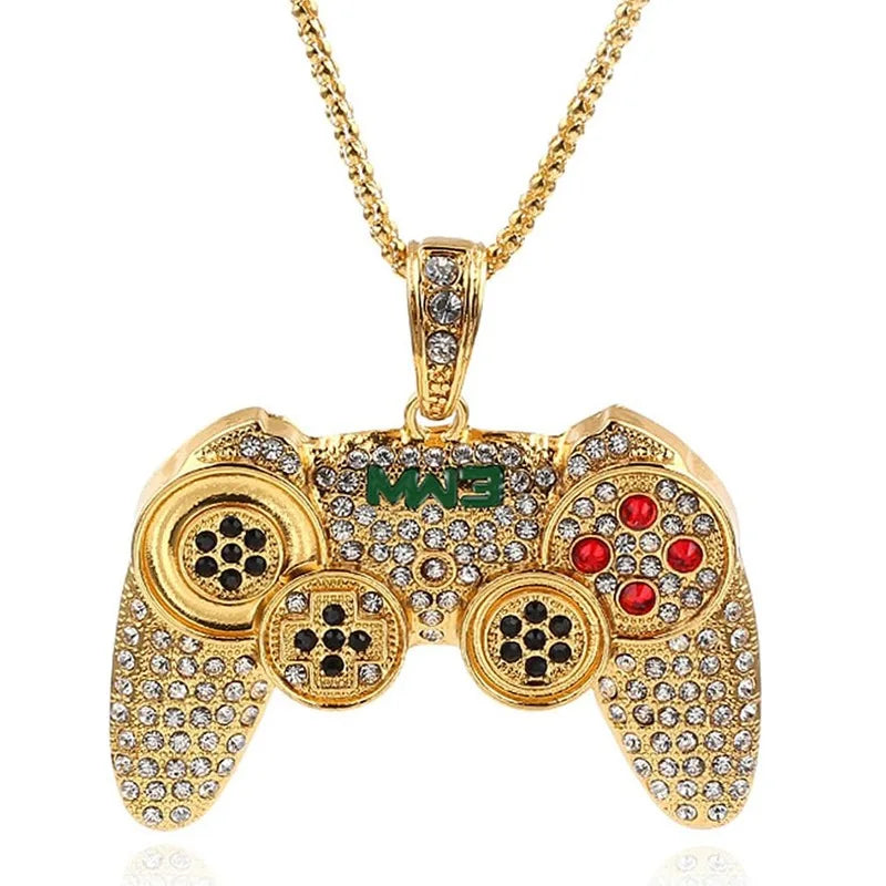 For Computer Gamers  Necklace Colorful Crystal Game Controller Pendant Punk Hip Hop Friendship Game Console Necklace for Friends Jewelry Gifts
