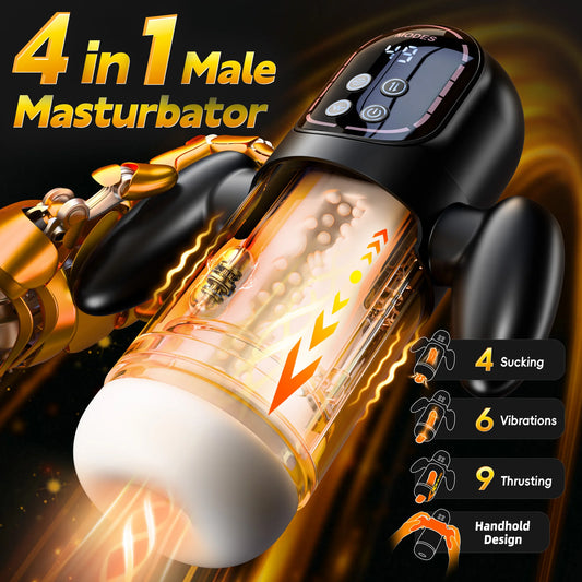 NEW 4 + 1 Automatic Thrusting Sucking Male Masturbator Blowjob Masturbation with Handle LCD Display Penis Pump Stroker Sex Toys for Men 18+