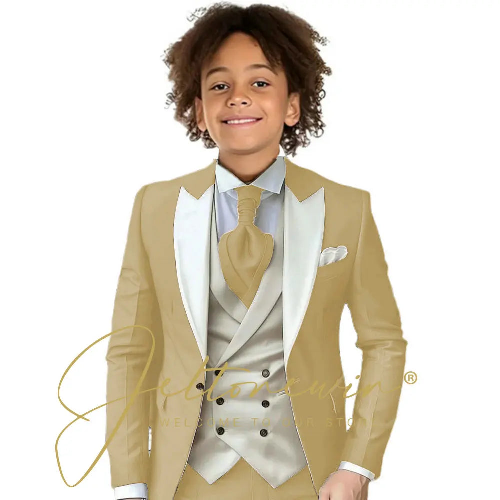 8 Colors  Children Boy's 2Y-14Y Formal Wedding Suit Kids Jacket Pants Ivory Vest Photography Suit Flower Boy Birthday Tuxedo Suit