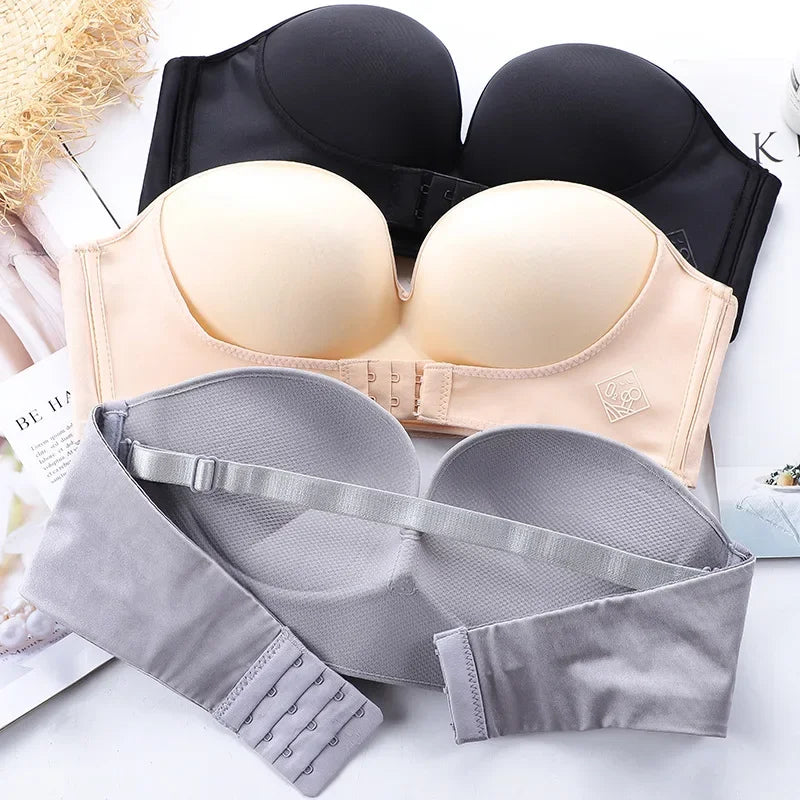 Women Girls Sexy Underwear Supplies Front Buckle Invisible Non-Slip Small Push-Up Bra with a Breathable Strapless Glossy Bra Cover Ladies Female Luxury Lingerie Fashion Clothing Products