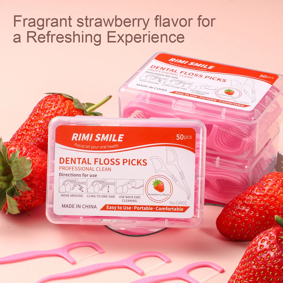 NEW 600PCS Set Strawberry Flavored Dental Floss Picks - Fresh Mouth High Aesthetic Pink Disposable Oral Care Hygiene Accessories