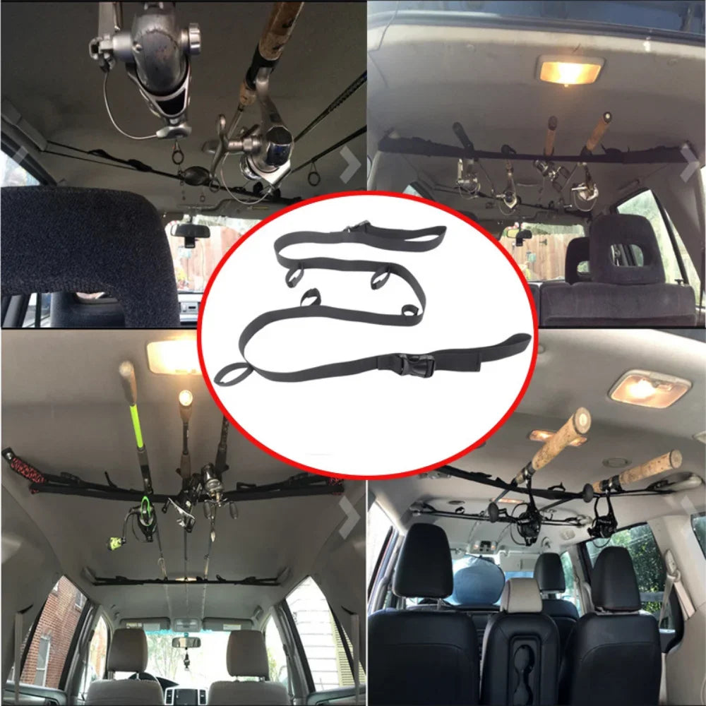 2 PCS Set Vehicle Interior Fishing Rod Gear Holder Car Mounted Storage Rack Vehicle Fishing Rod Rack Holder Strap Fishing Tools Storage Car Carrier for SUV