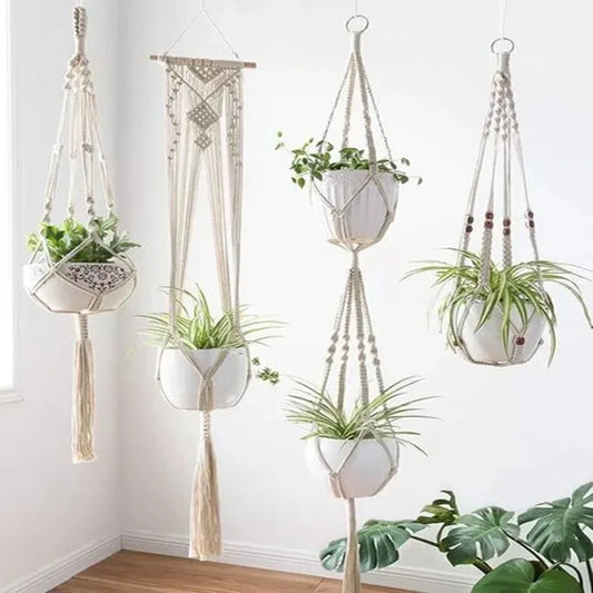 Gardening Green Plant Hanging Basket Cotton Rope Hanger Flower Pot  Handmade Macrame Pot Pocket Wall Boho Courtyard  Home Decor