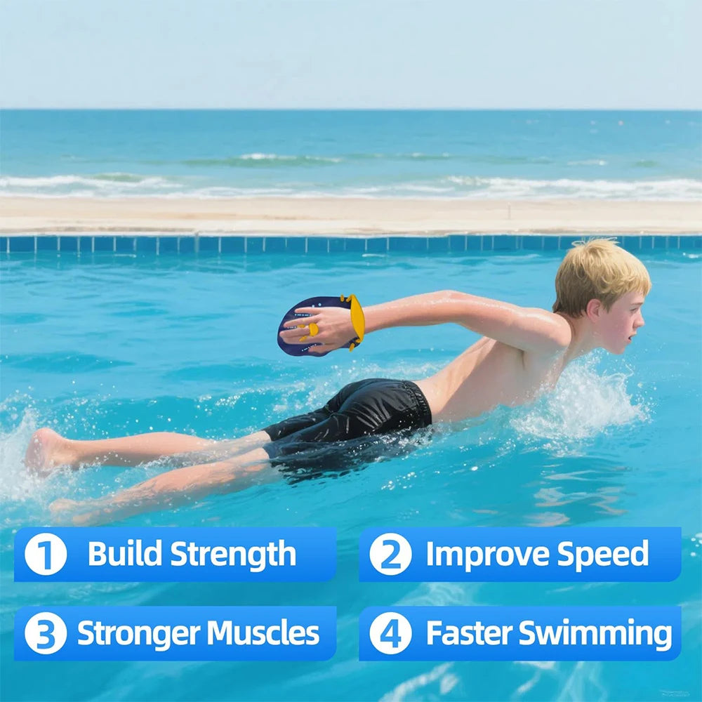 Adults and Kids S-L Size 1Pair Power Swim Silicone Hand Paddles for Lap Swimming - Adjustable Straps - Lap Swimming Gears - Hand Paddles Beach Water Pool Swimming Accessories Bathing Supplies