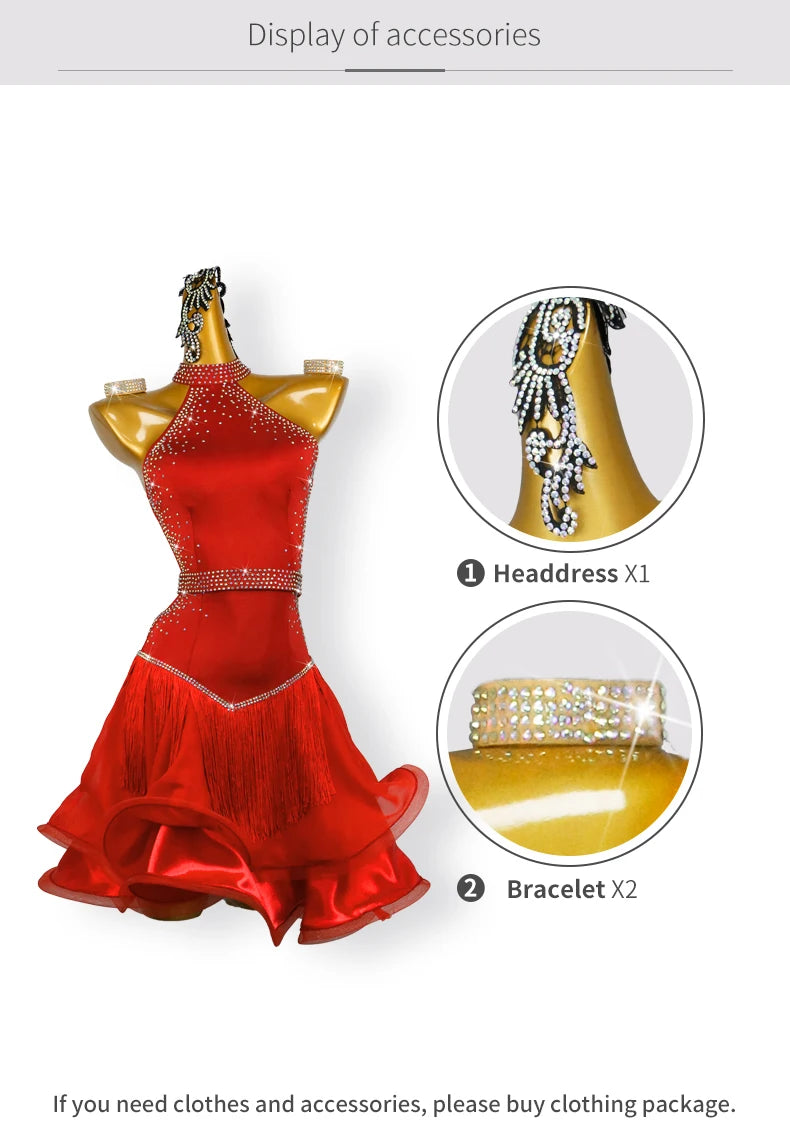 NEW Arrivals Luxury Latin Skirt Ballroom Competition Dance Samba Rumba Dress Stage Costume Dancewear Outfits Evening Girls Line Party Prom