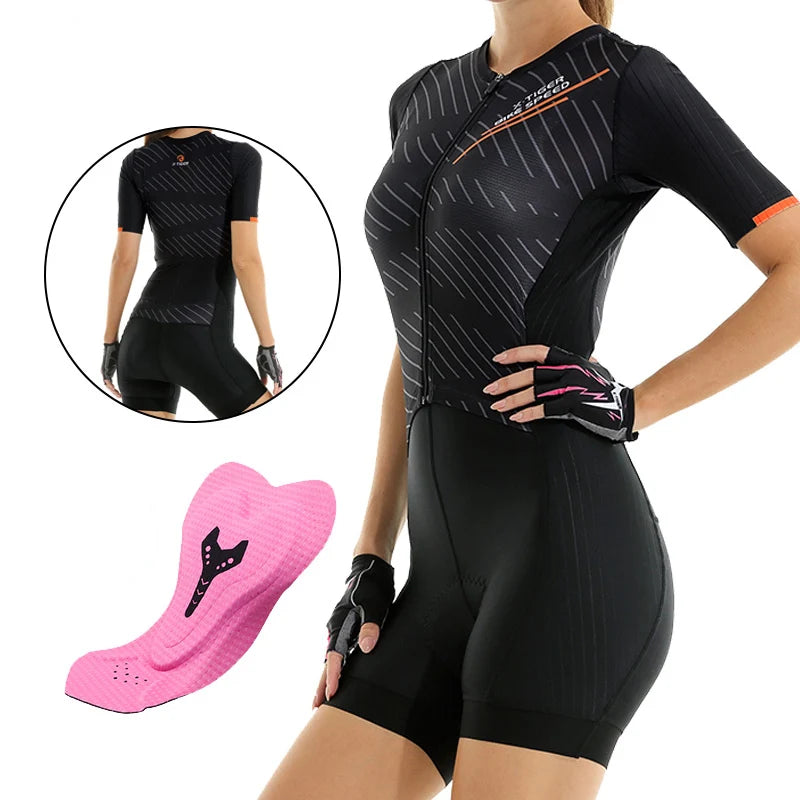 Triathlon Short Sleeve Cycling Jumpsuit Women's Bicycle Jersey Sets Maillot Ropa Ciclismo Tights Bike Clothing Skinsuit