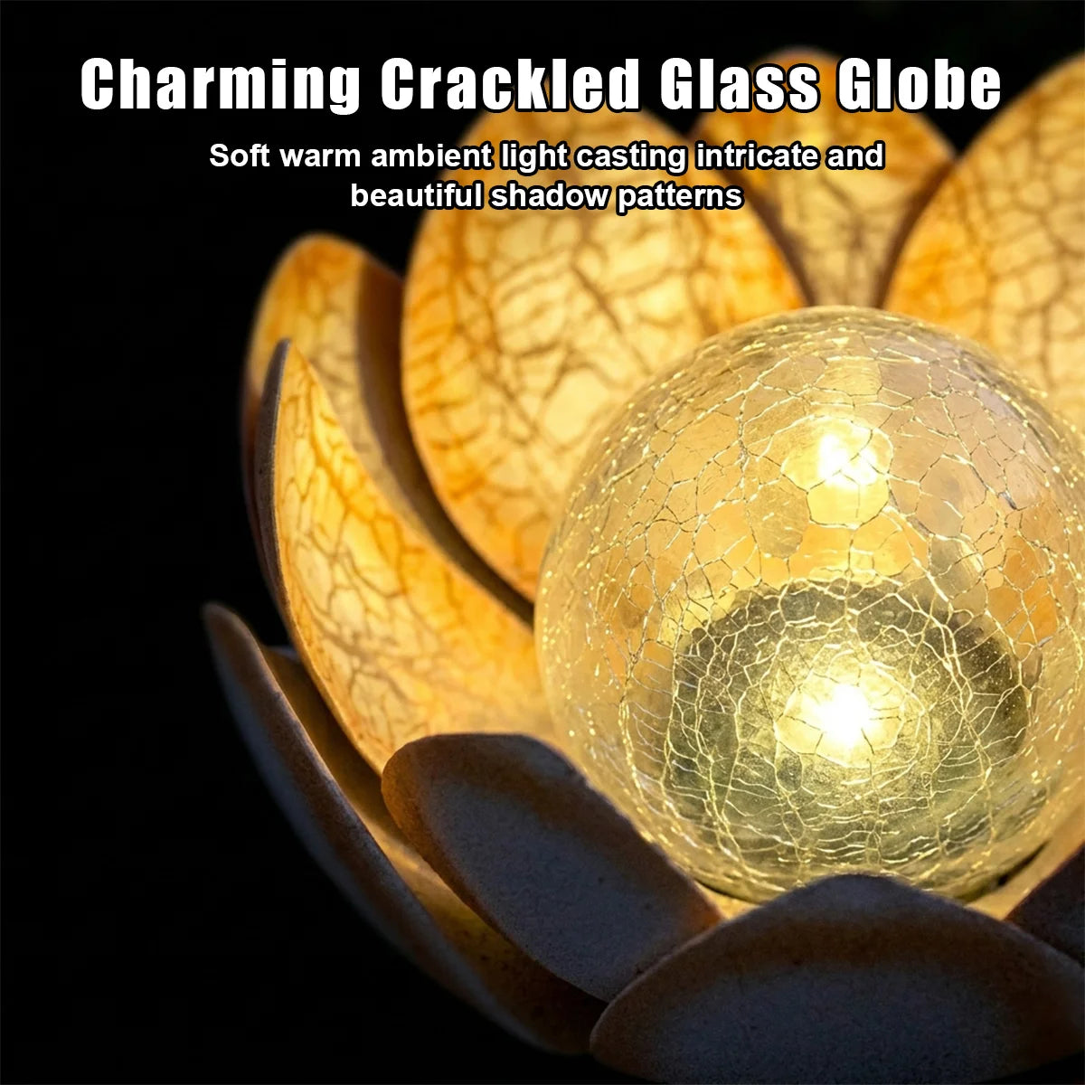 For Garden Lovers Solar Lotus Garden Light Weatherproof Outdoor Decorative Lighting Lotus with Crackle Glass Ball Solar Pathway Lawn Garden Patio Lights Lotus Home Villa Gardening Decor