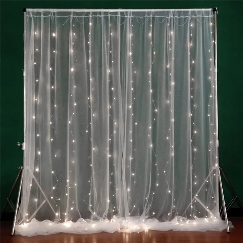 2 Panel 10x10FT White Backdrop Curtains With Lights for Party Wedding Arch Wrinkle Free Photo Background Baby Shower Decorations