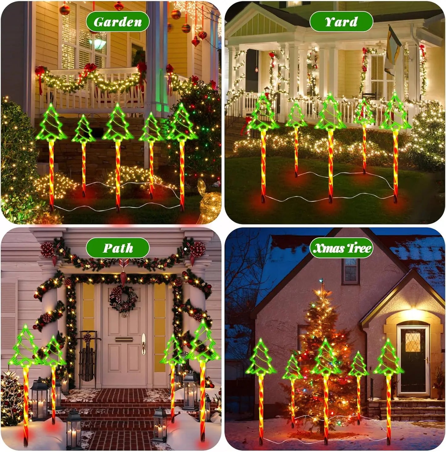5-10 PCS Set Waterproof Christmas Path Lights Candy Cane Themed LED Tree Walkway Decor for Outdoor Holiday Landscape Lighting