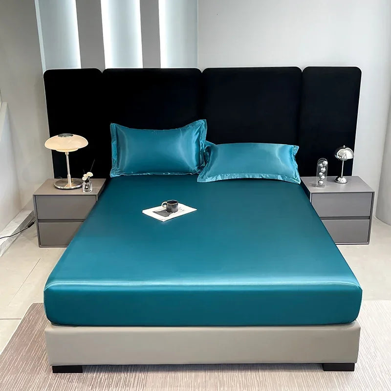10 Colors Home Hotels Luxury Satin Waterproof Fitted Sheet Silky Solid Color Bed Sheet Breathable Elastic Band Sheets Smooth Bedsheet Mattress Cover