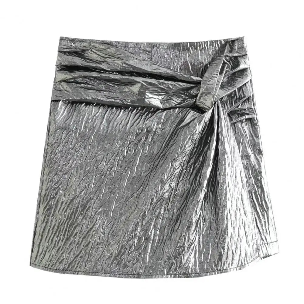 NEW Arrivals Silver/Purple Women Girls Autumn Winter Sexy Mini Skirt High Waist Knot Pleated Shorts Skirt Elegant Woman Short Pants Streetwear Evening Night Clubwear Female Girls Luxury Fashion Apparel  Products