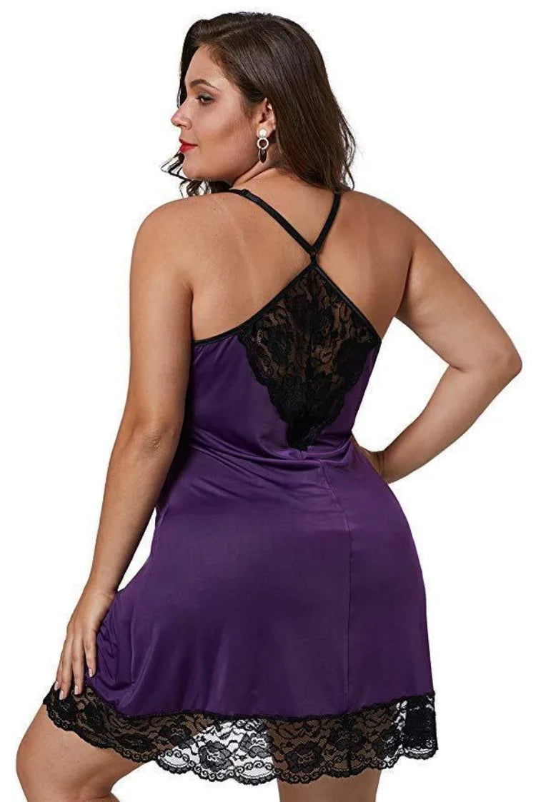 NEW Arrivals S-8XL PLUS SIZE Red/Leopard/Purple/Black Spaghetti Straps Nightgown BBW Curvy Women Summer Lace Satin Sleepwear Sexy Nightdress Ladies Pajamas Home Wear Fashion  Clothes