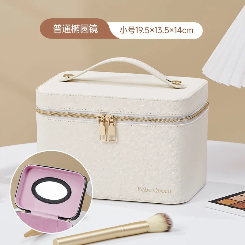 NEW Arrivals 10 Colors  LED Strip Light Mirror Make-Up Storage Case, Portable Large-Capacity Professional Cosmetic Bag