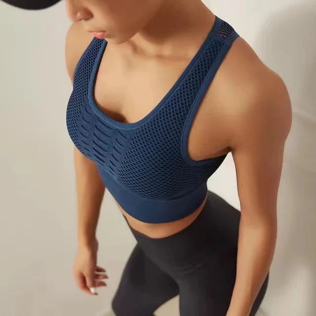 Women Breathable Sports Bra Sexy Mesh Sports Top Push Up Gym Fitness Underwear Female Seamless Running Yoga Bra Workout Top