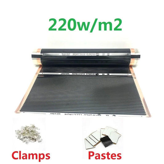 NEW Arrivals AC-220V Infrared Underfloor Heating Film 220w/m2 Warm Mat with Clamps Insulation Pastes Home Winter Heating Supplies