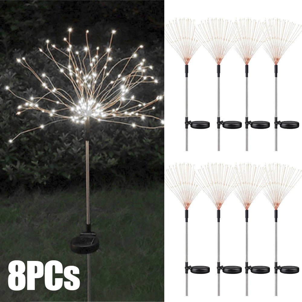 NEW 8PCS Set 200 LED Solar Firework Light Waterproof Outdoor 8 Lighting Modes Fairy String Light Christmas Lawn Lamp Garden Decoration