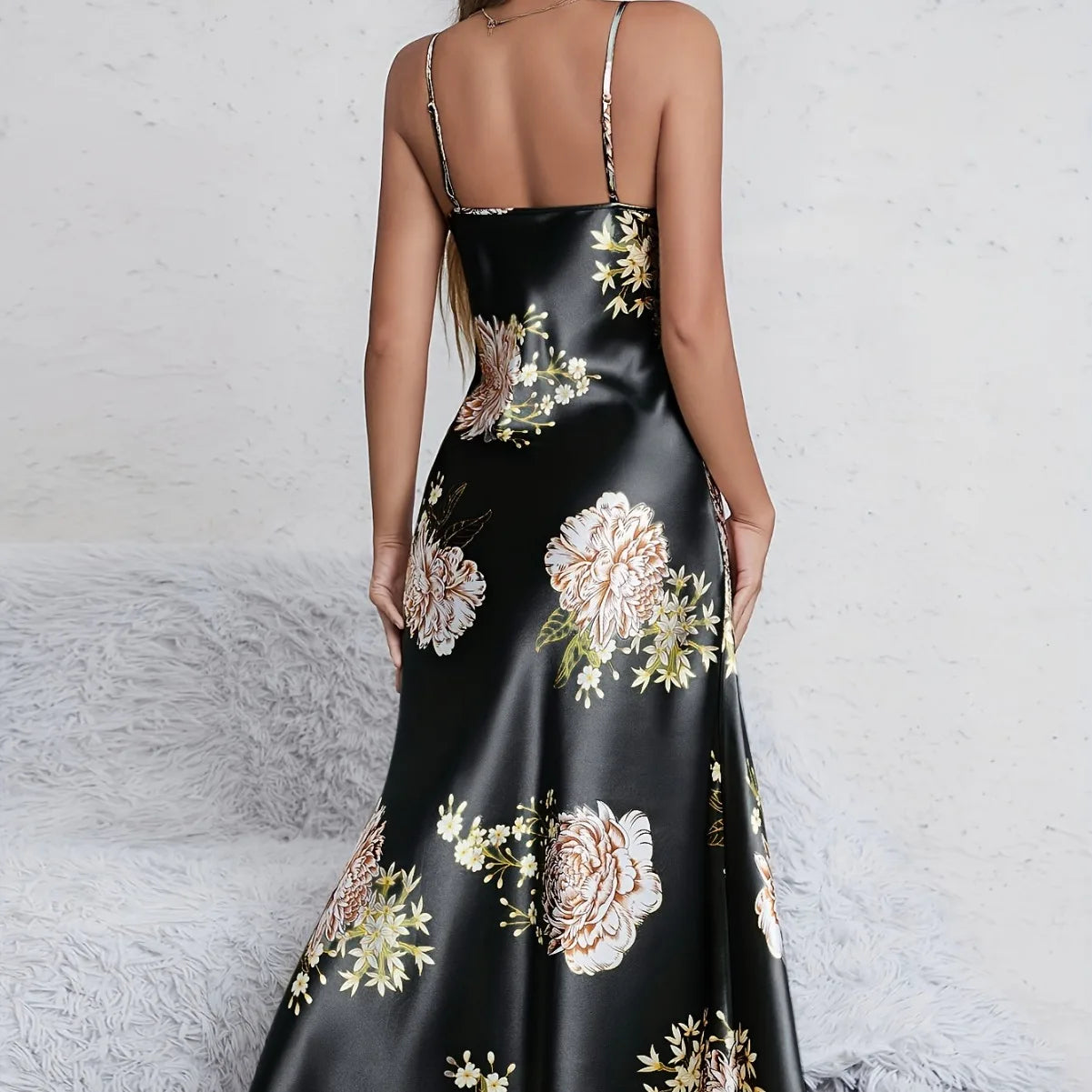 NEW S-XL 4 Colors Women Long Ice Silk, Rayon Nightgown Chemise Sleepwear Print Flower Suspender Nightdress Intimate Lingerie Summer Silk Satin Home Wear Loungewear