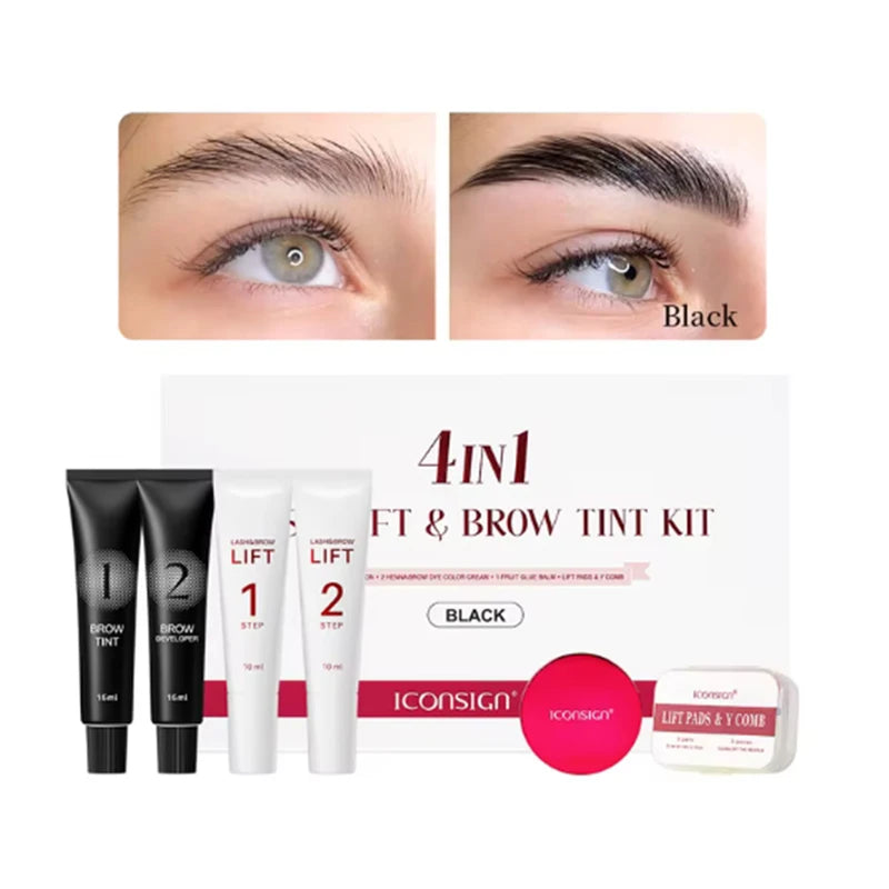 4 IN1 Set Lash Lift and Tint Kit Eyelash Lifting Brow Tint Dye Eyes Makeup Tools Patch With Glue Balm Coffee Black