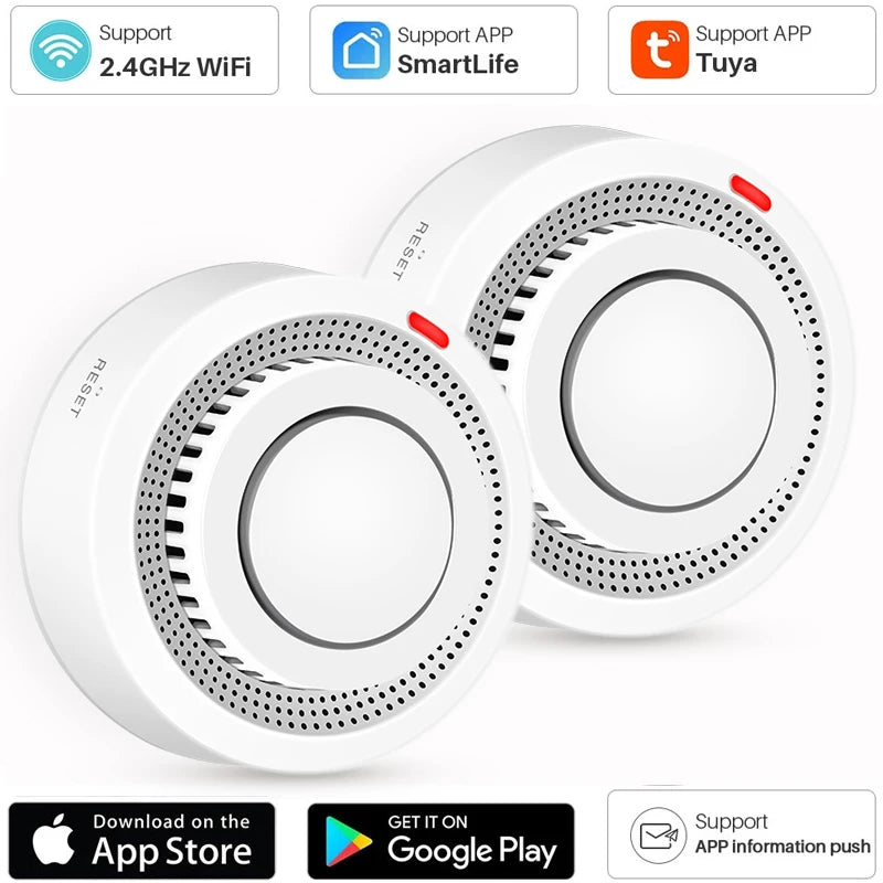 1/2/3/4//5 PCS Set Wi-Fi APP Control Remote Smoke Detector Wireless Photoelectric Sensor Fire Alarm Home Kitchen Hotels Business Mall Factory Security System Work with Smart Life Alert Sound Alarm